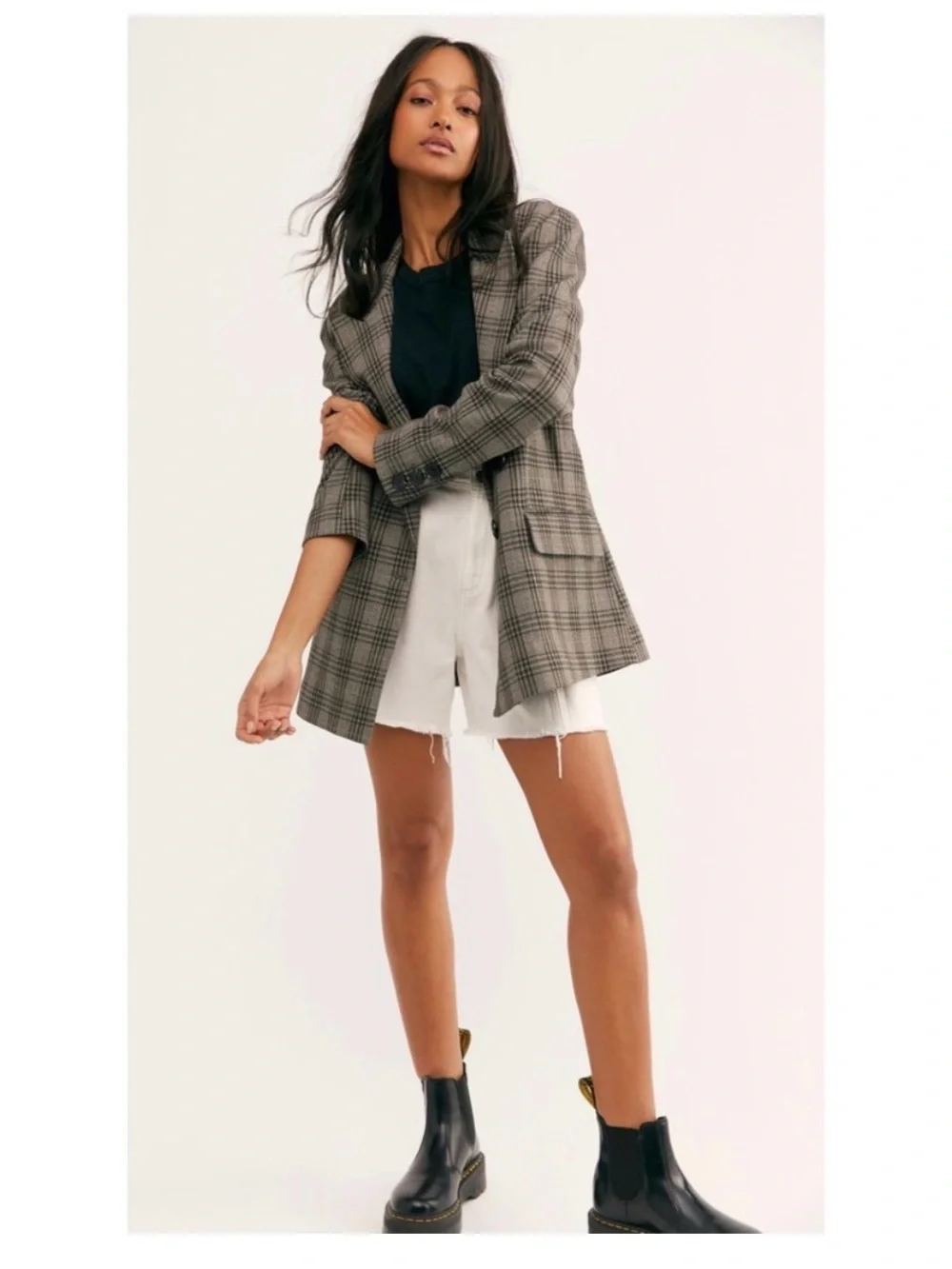Free People Ashby Plaid Double Breasted Blazer Medium - like new